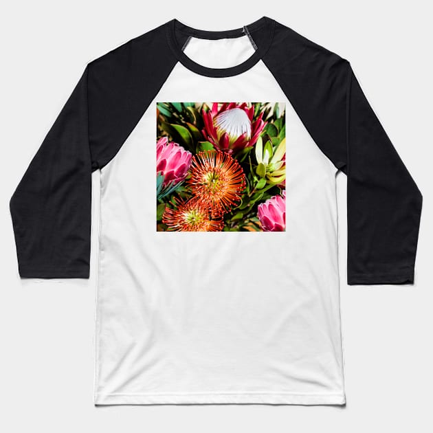 Colourful Protea Flowers in Loose Arrangement Baseball T-Shirt by scotch